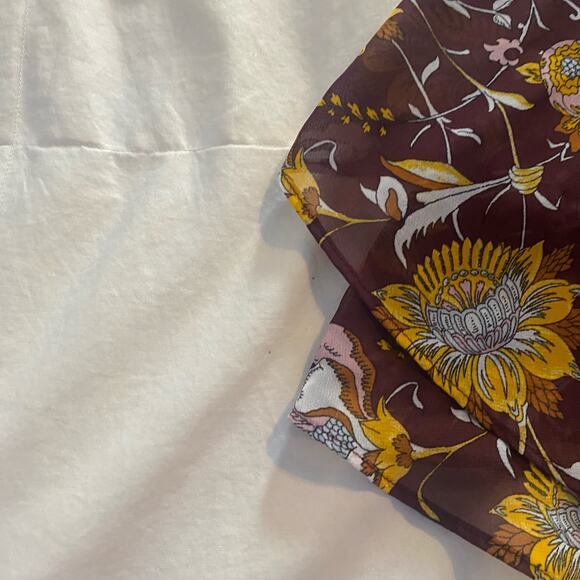 Lane Bryant Tank 22 Burgundy Yellow Floral Ruffle Layered Sheer - Picture 7 of 12